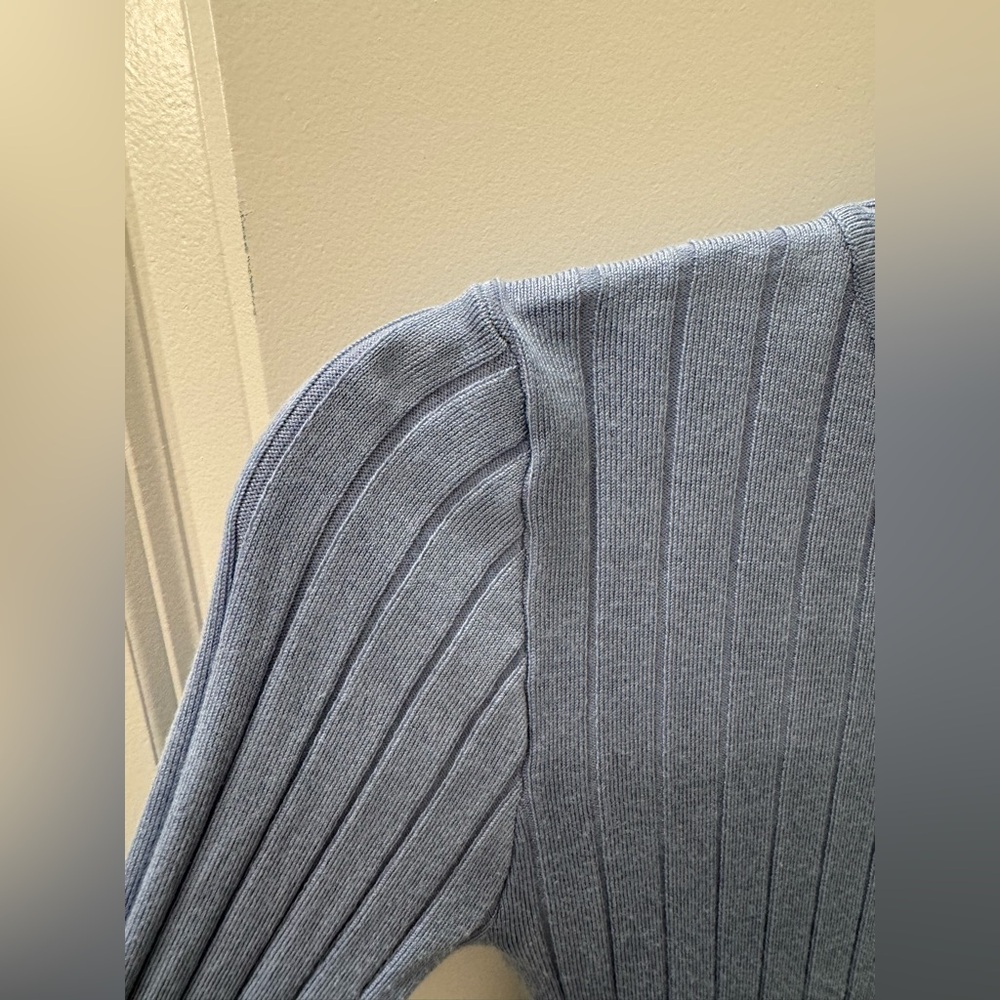 Light Blue Wide Ribbed Mockneck Sweater - Picture 2 of 8